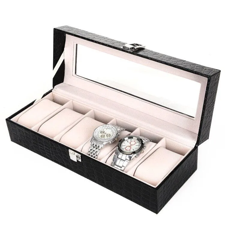 Black Leather Watch and Jewelry Storage Box