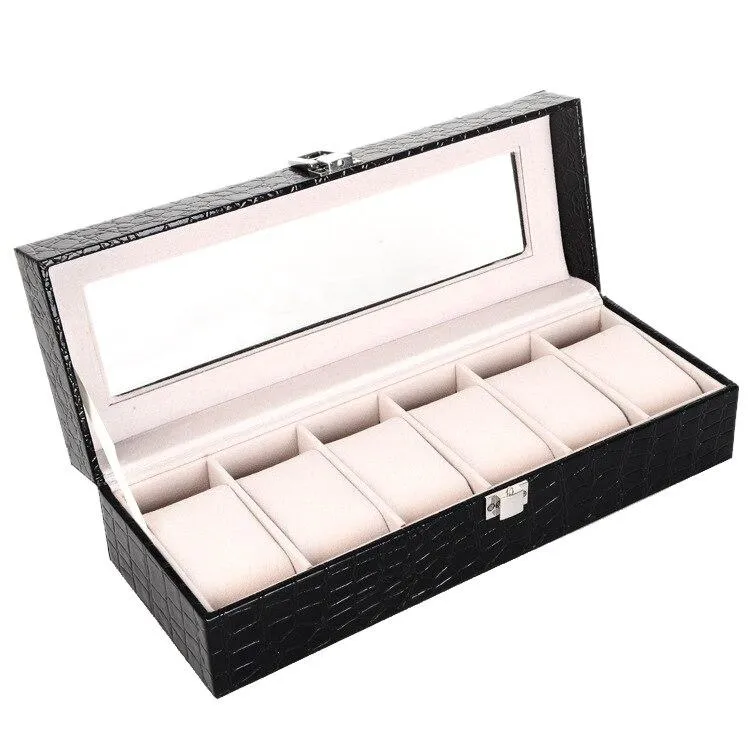 Black Leather Watch and Jewelry Storage Box