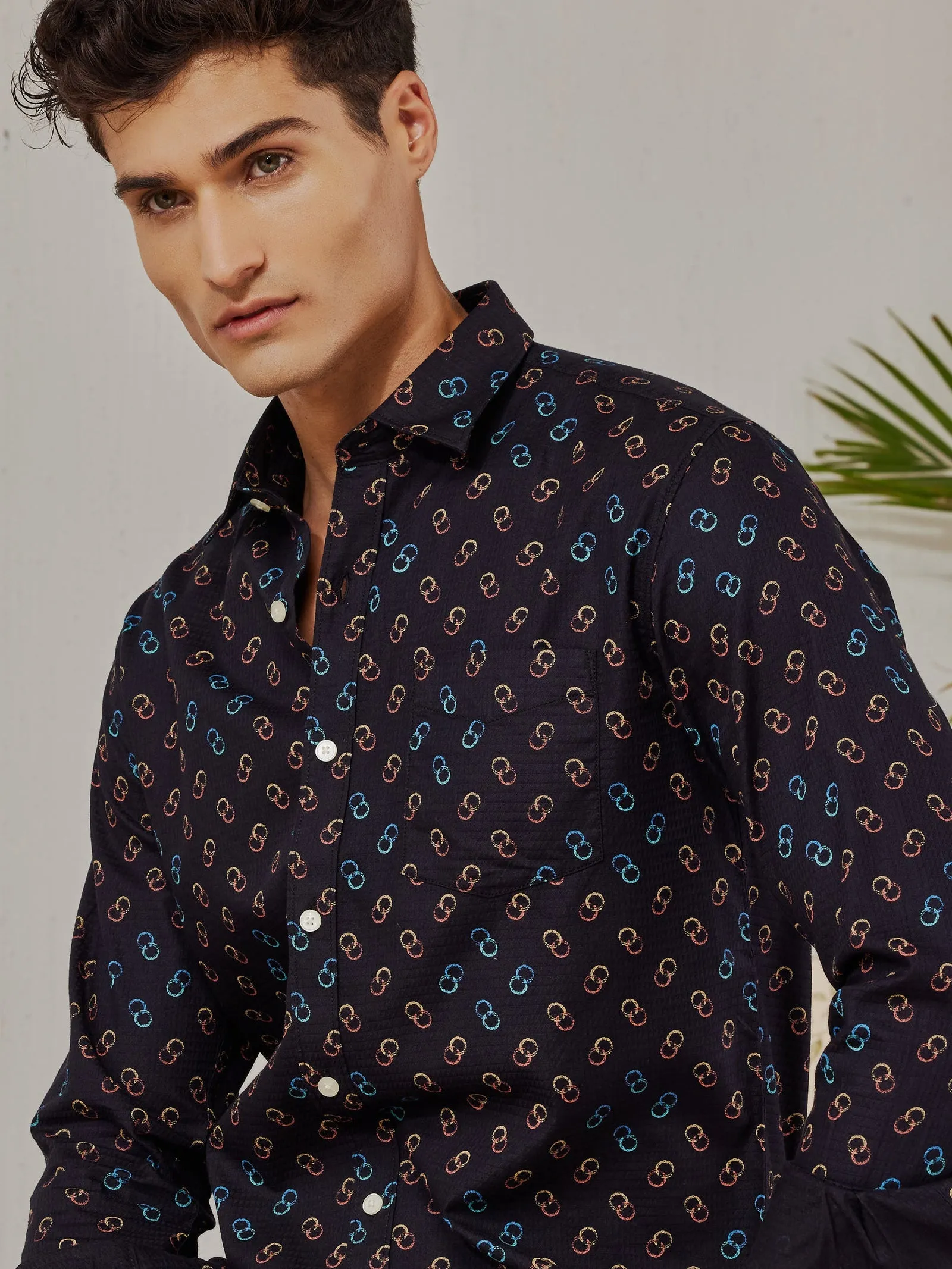 Black Textured Printed Shirt