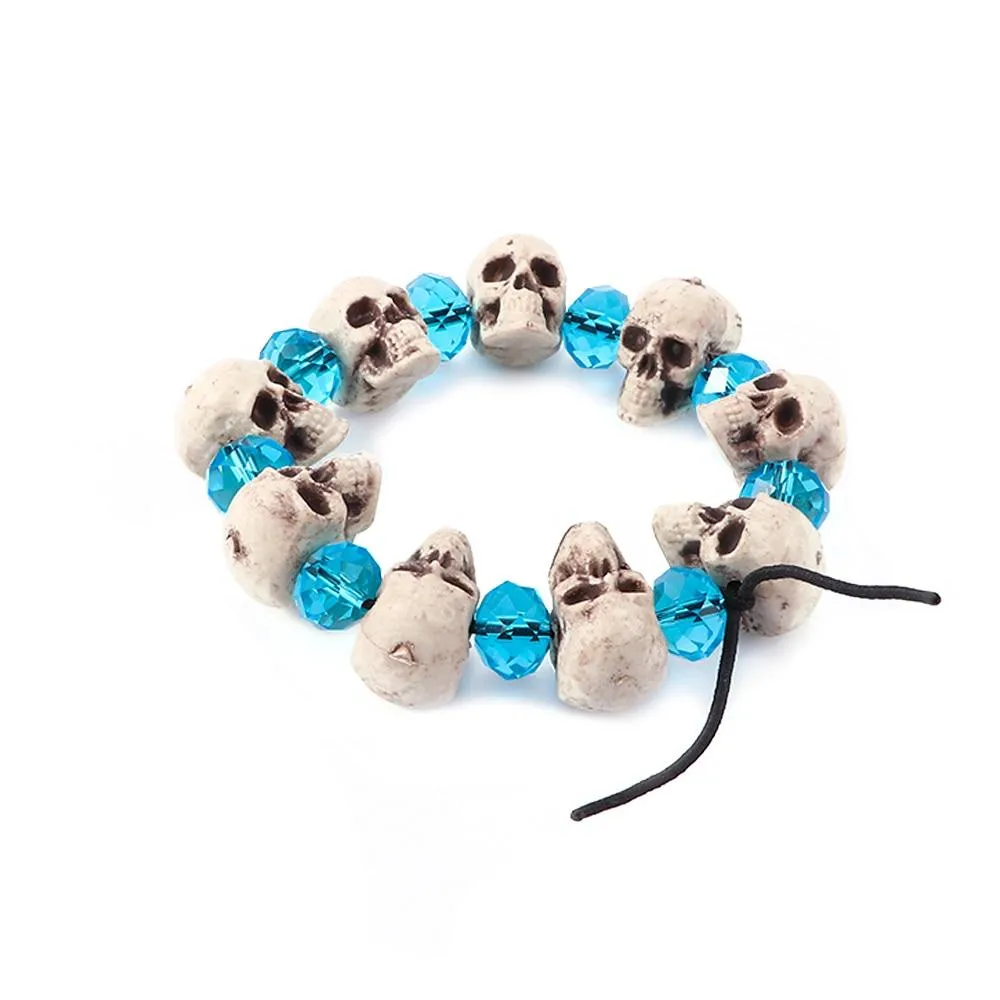 Blue Crystal Beads Skull Strand Bracelet