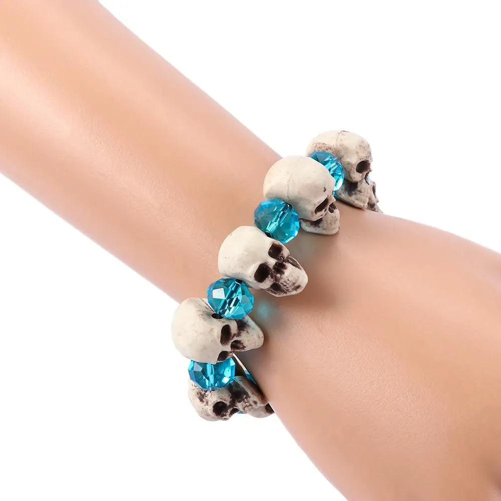 Blue Crystal Beads Skull Strand Bracelet