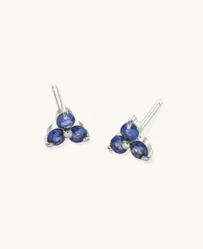 Blue Sapphire Large Fleur Studs Silver