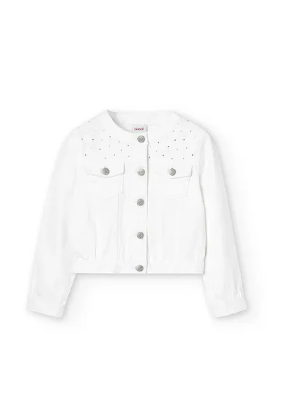 Boboli denim jacket for girls embellished with rhinestones 726241-1100 white