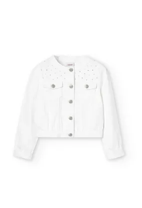 Boboli denim jacket for girls embellished with rhinestones 726241-1100 white