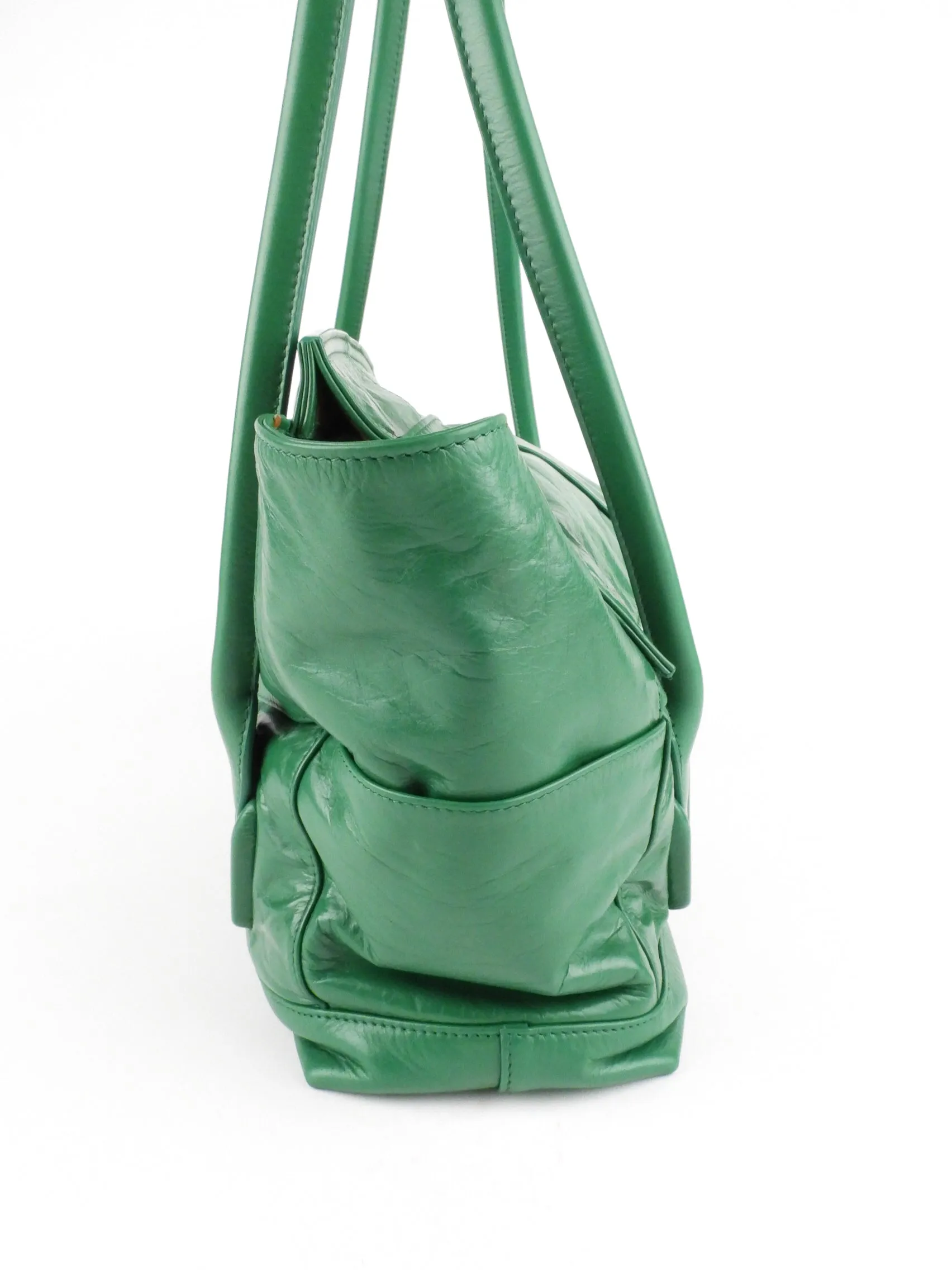 Bottega Veneta Green Maxi Intreccatio Glossed Leather Arco Slouch Tote