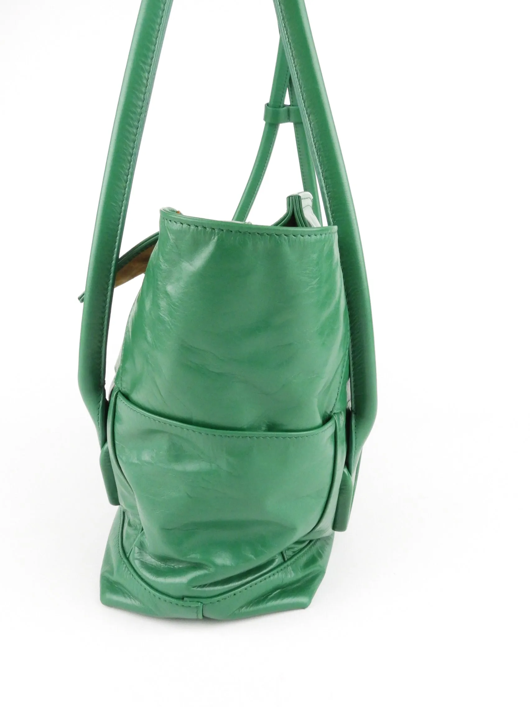 Bottega Veneta Green Maxi Intreccatio Glossed Leather Arco Slouch Tote