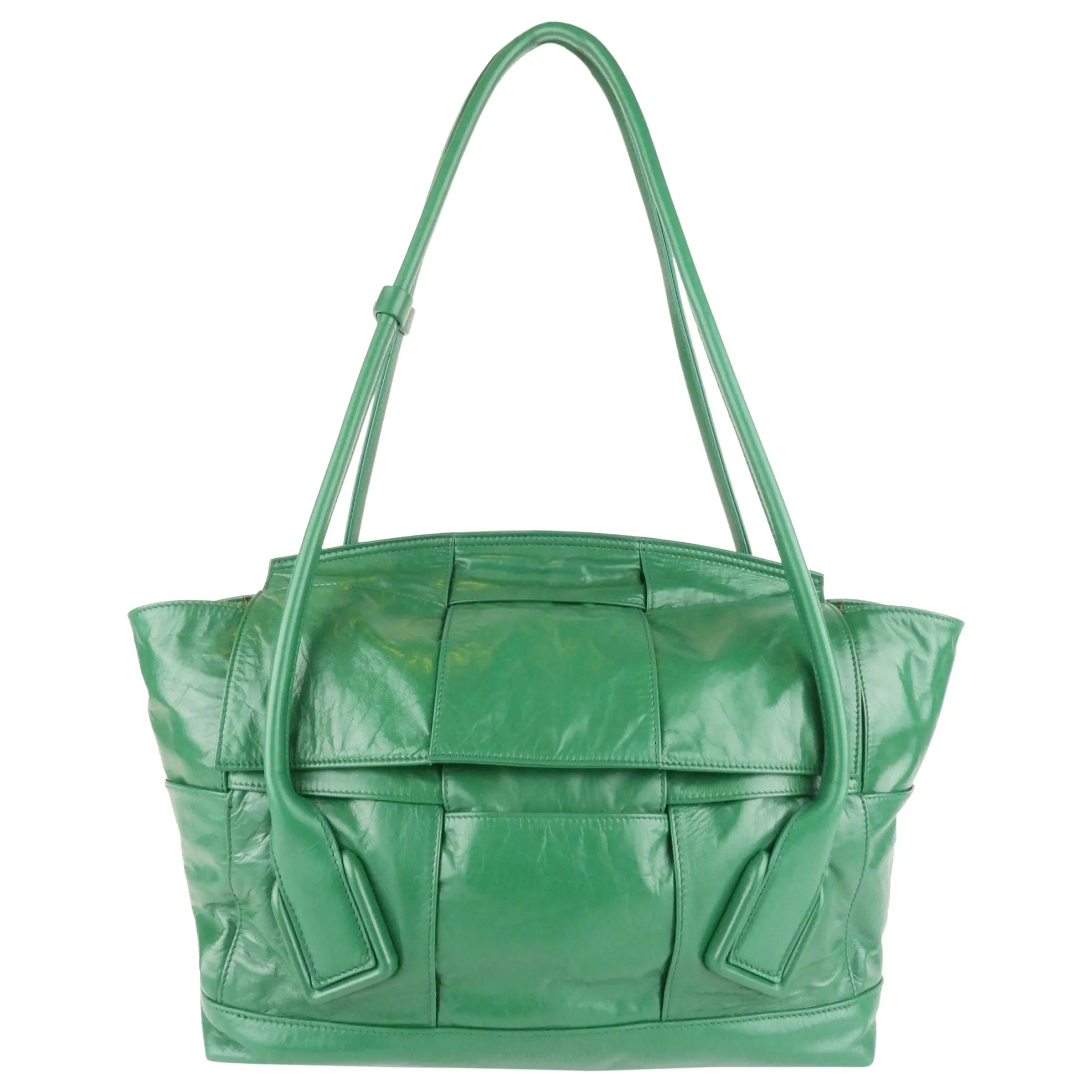 Bottega Veneta Green Maxi Intreccatio Glossed Leather Arco Slouch Tote