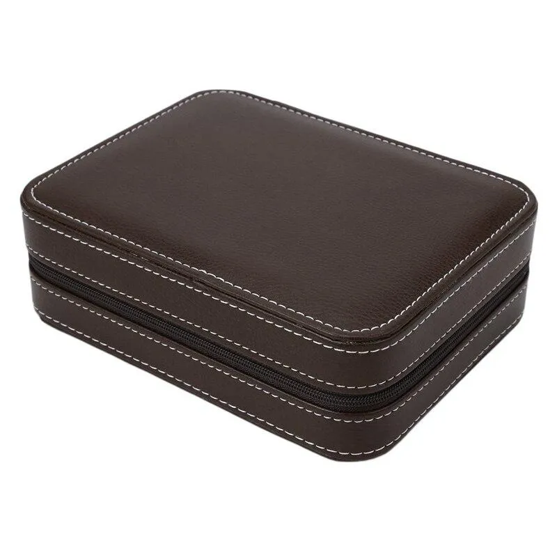 Brown Leather Watch Zippered Box Storage