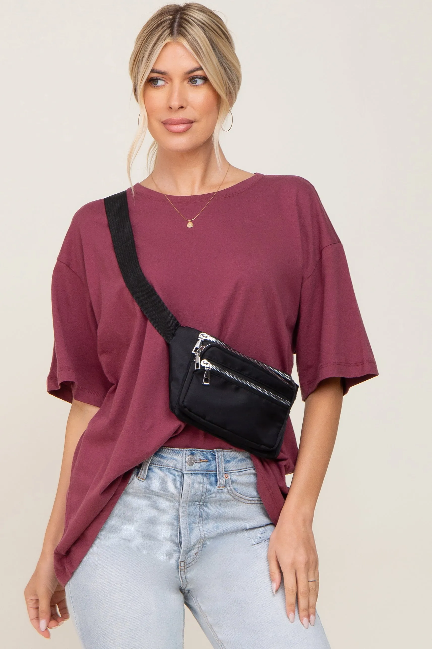 Burgundy Basic Oversized Maternity Tee