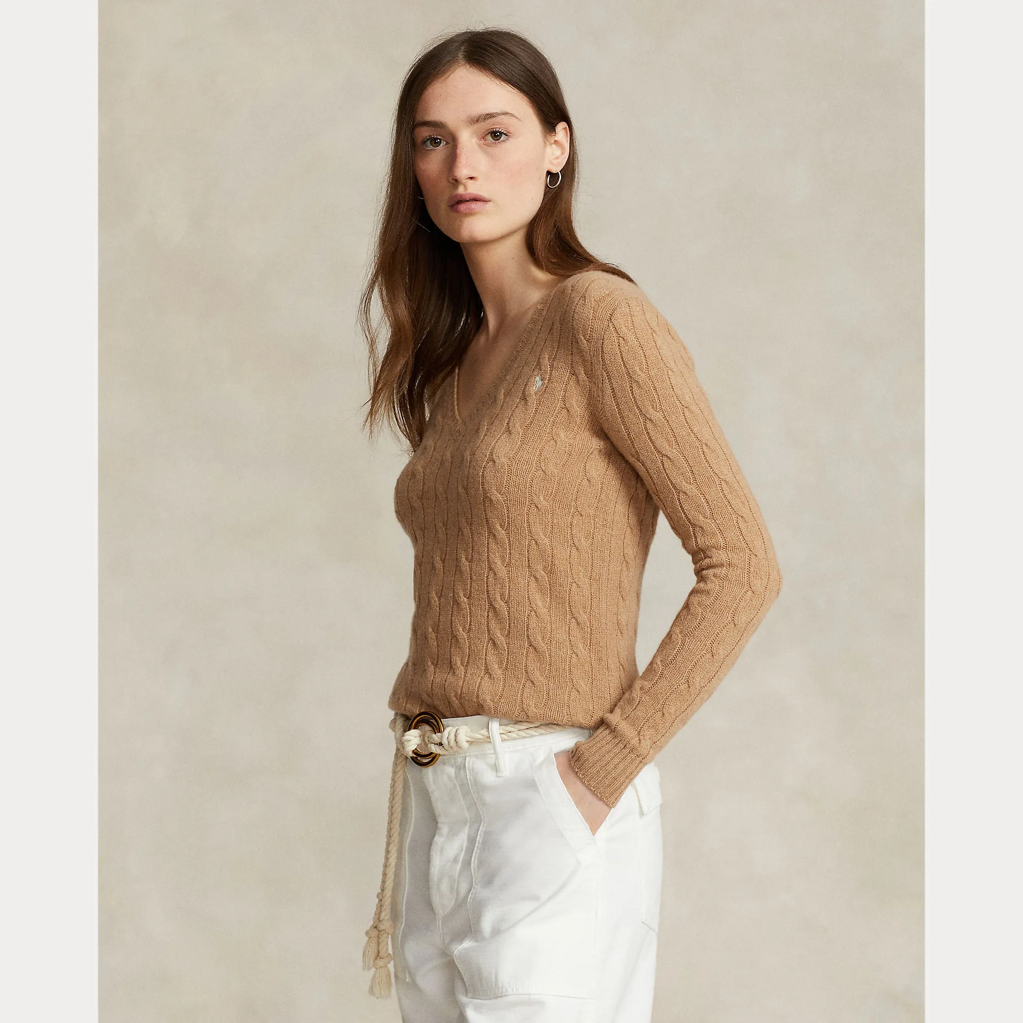 CABLE-KNIT V-NECK SWEATER