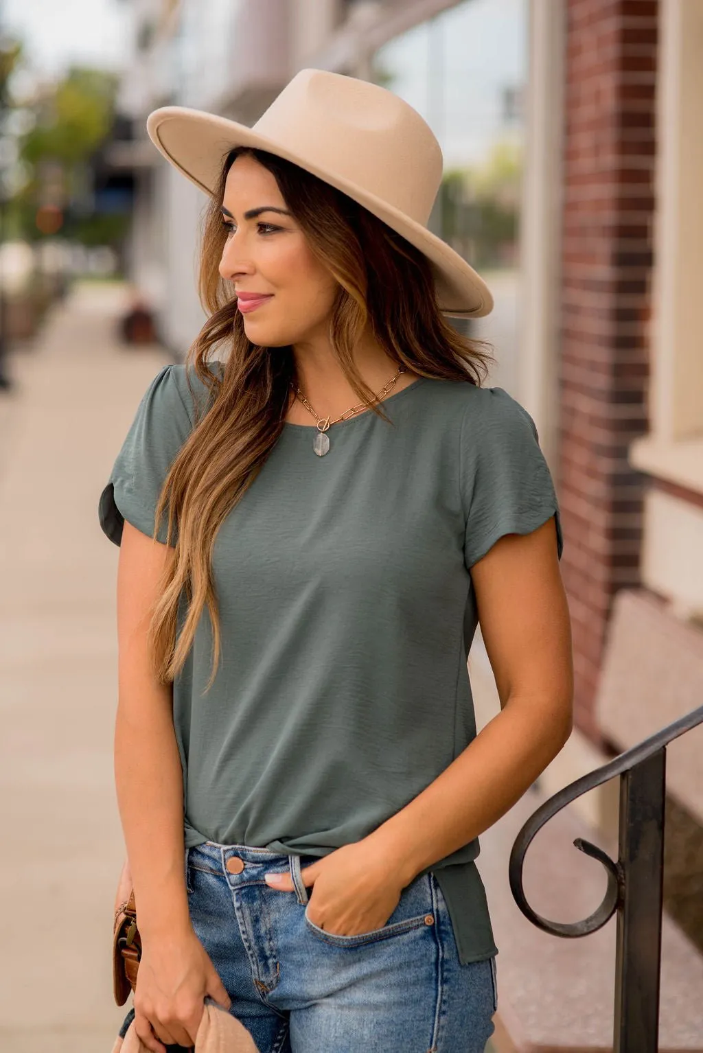 Capped Two Scallop Sleeve Tee