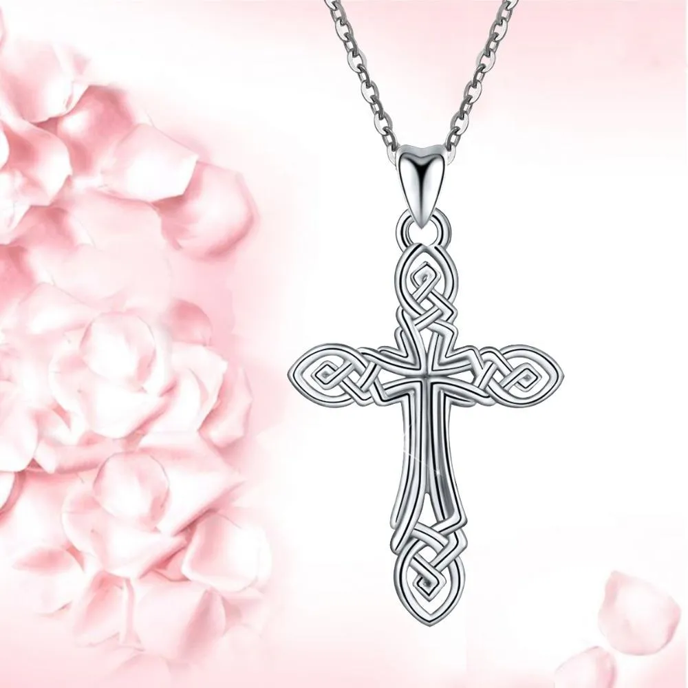 Celtics Knot Cross Fashion Pendant Necklace 925 Sterling Silver