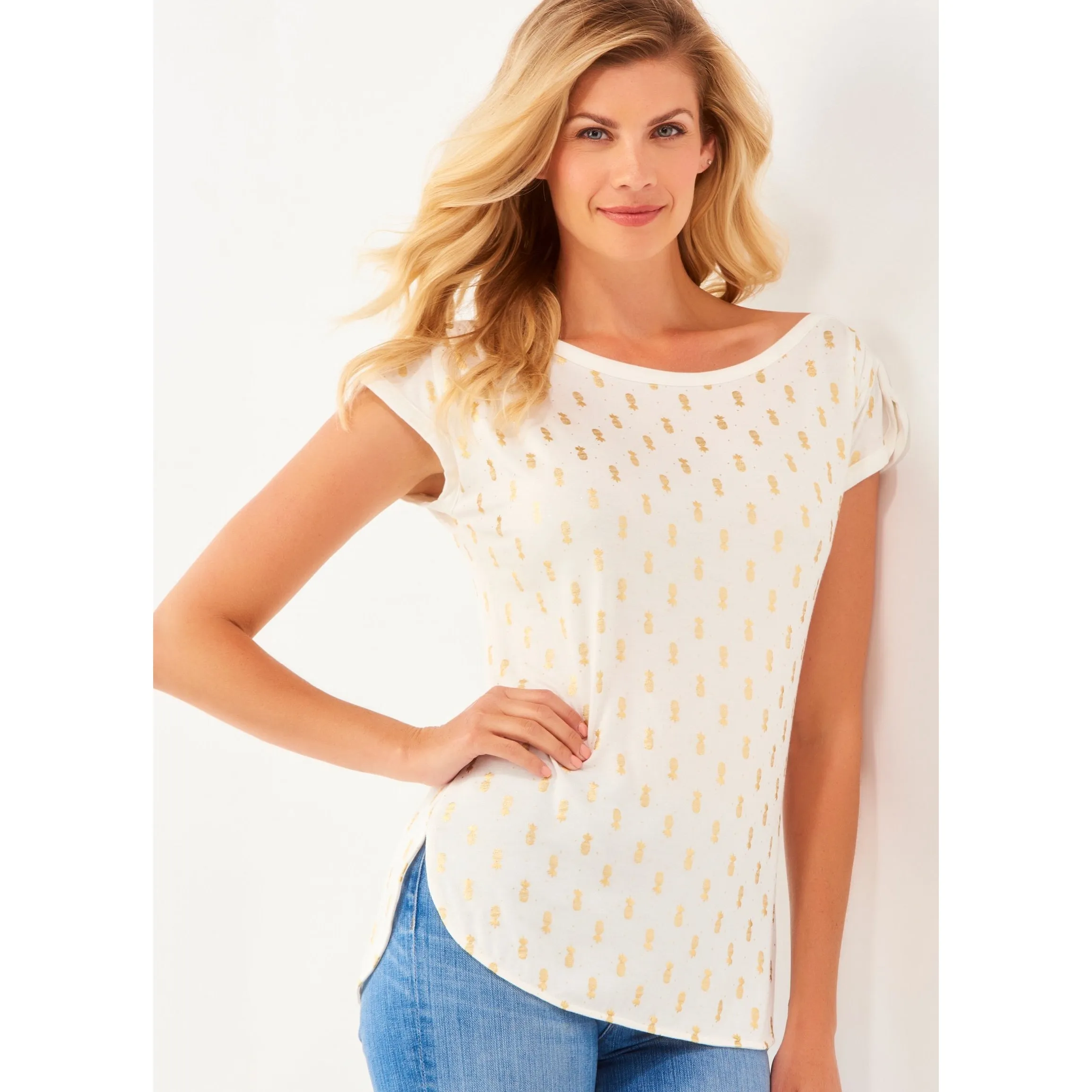 Charlie Paige Pineapple Knit Top - Cream/Gold