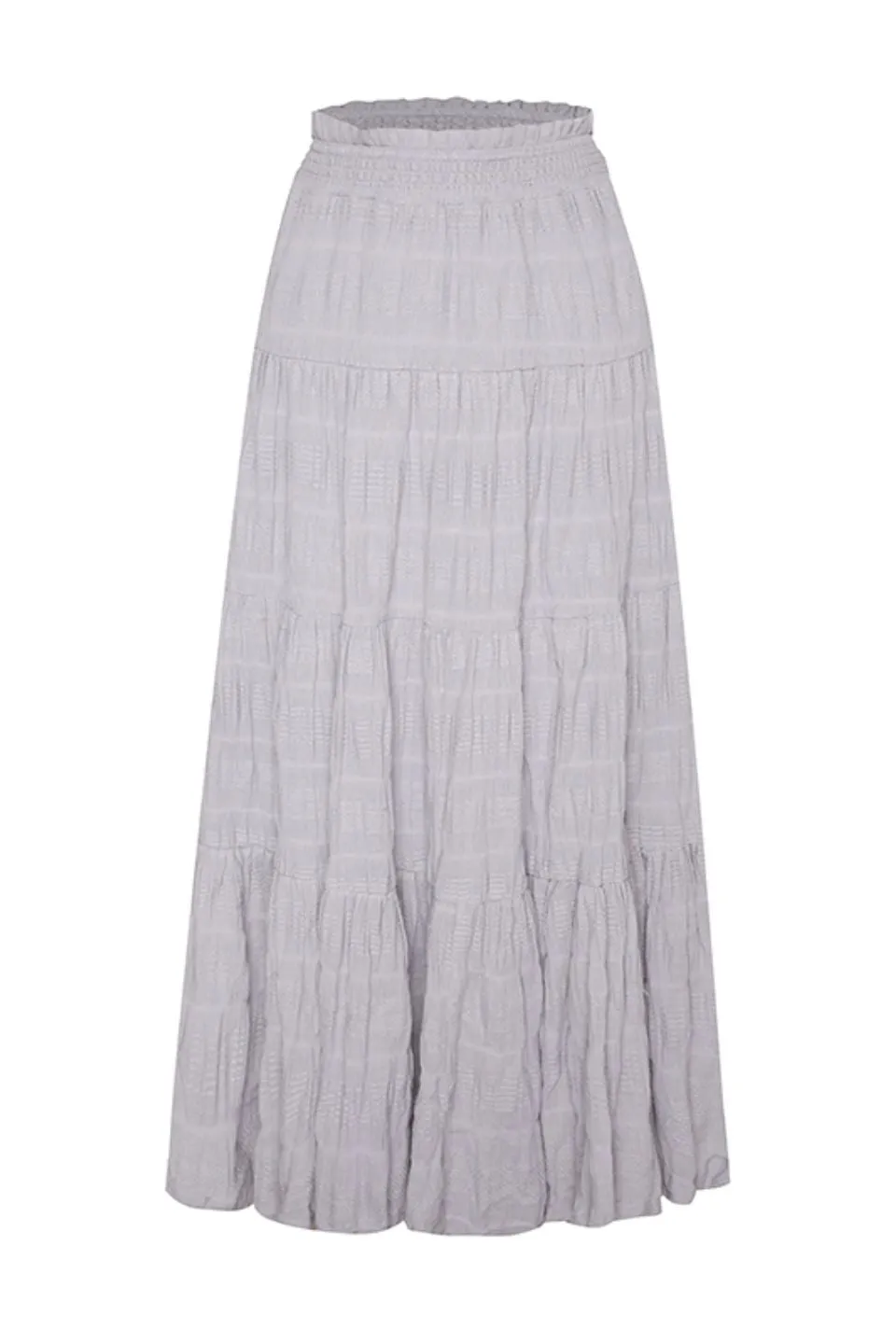 Charming Sky Blue Cotton Shirred Tiered Maxi Skirt