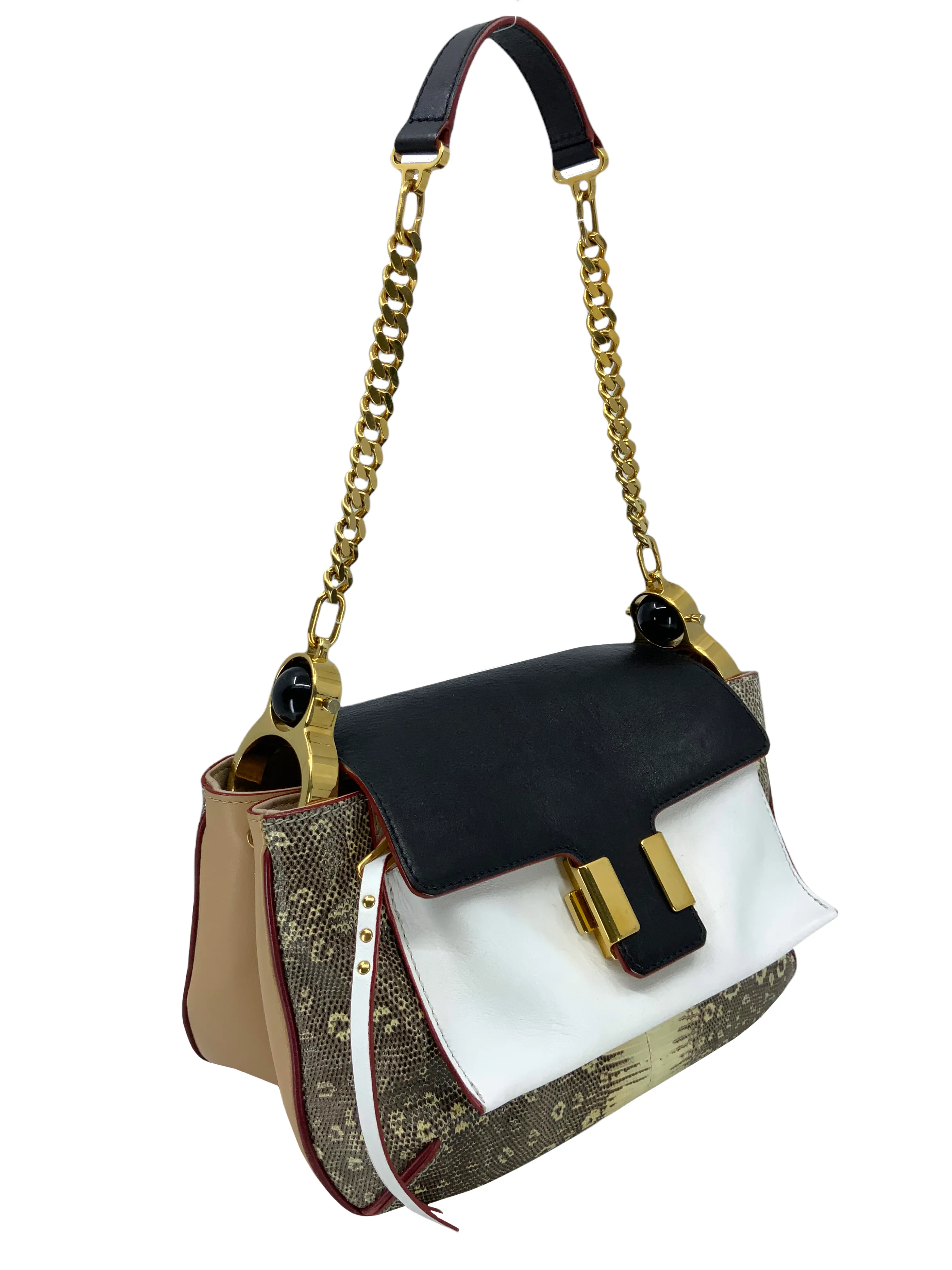 Chloe Amelia Lizard and Leather Shoulder Bag