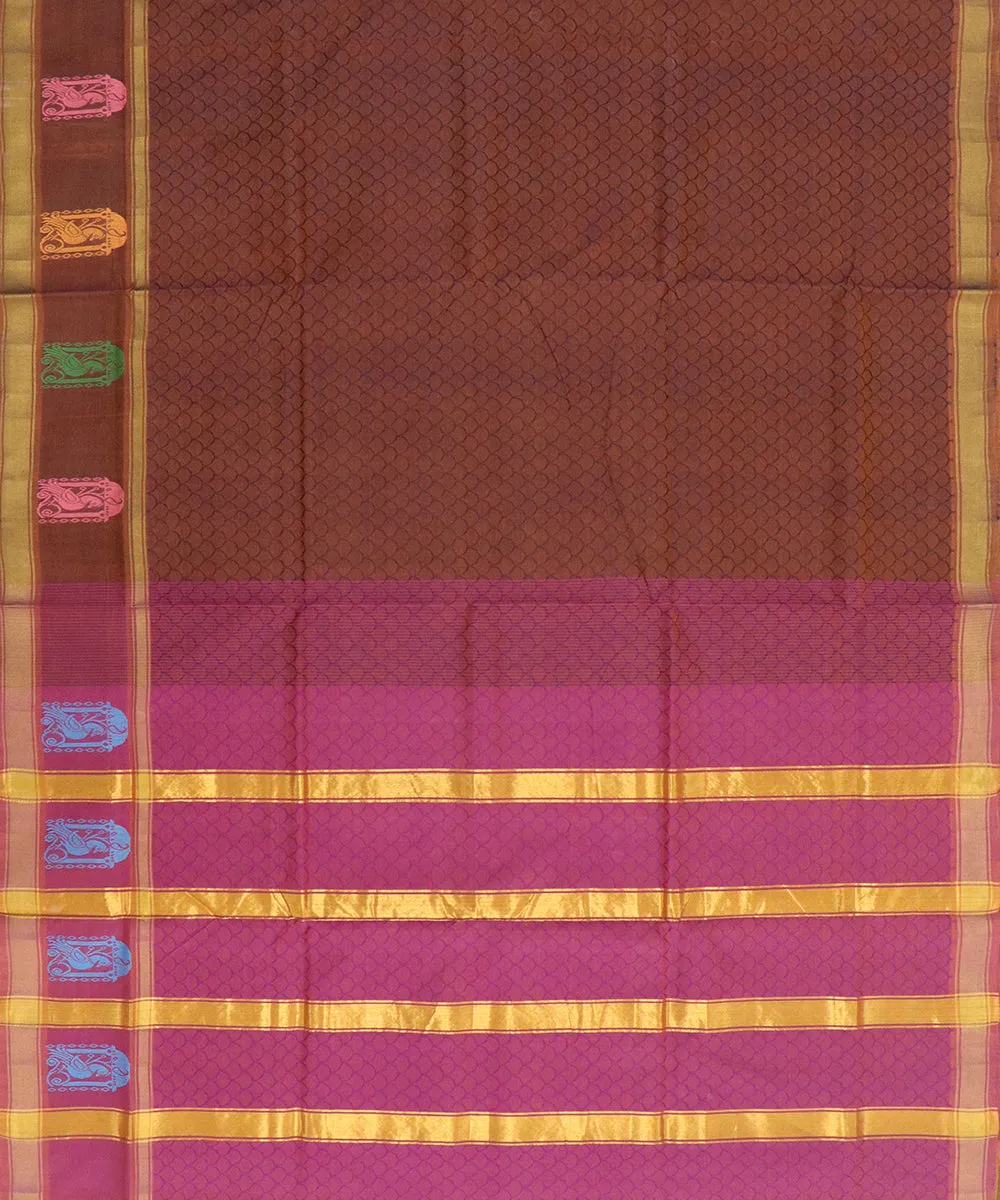 Chocolate brown plain butta handwoven rajahmundry cotton saree