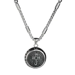 Circular Stainless Steel Pendant with Dotted Cross Design