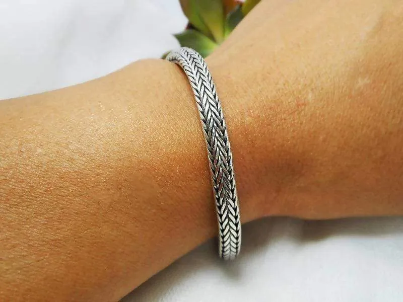 Classic Handcrafted Solid Sterling Silver 6 mm Wheat Snake Bracelet 8"Long,Snake Chain,Art Design Snake,Wheat Craft Chain,Personalized Gifts