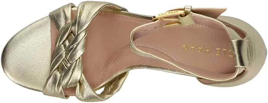 Cole Haan Adella Gold Leather Squared Open Toe Slingback Block Heeled Sandals