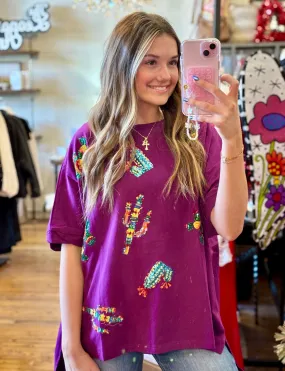 Colorful Cactus Sequin Top