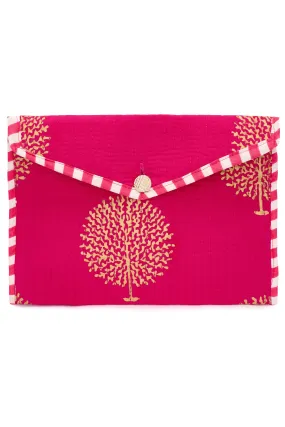 Cotton Clutch Bag In Fuschia & Gold