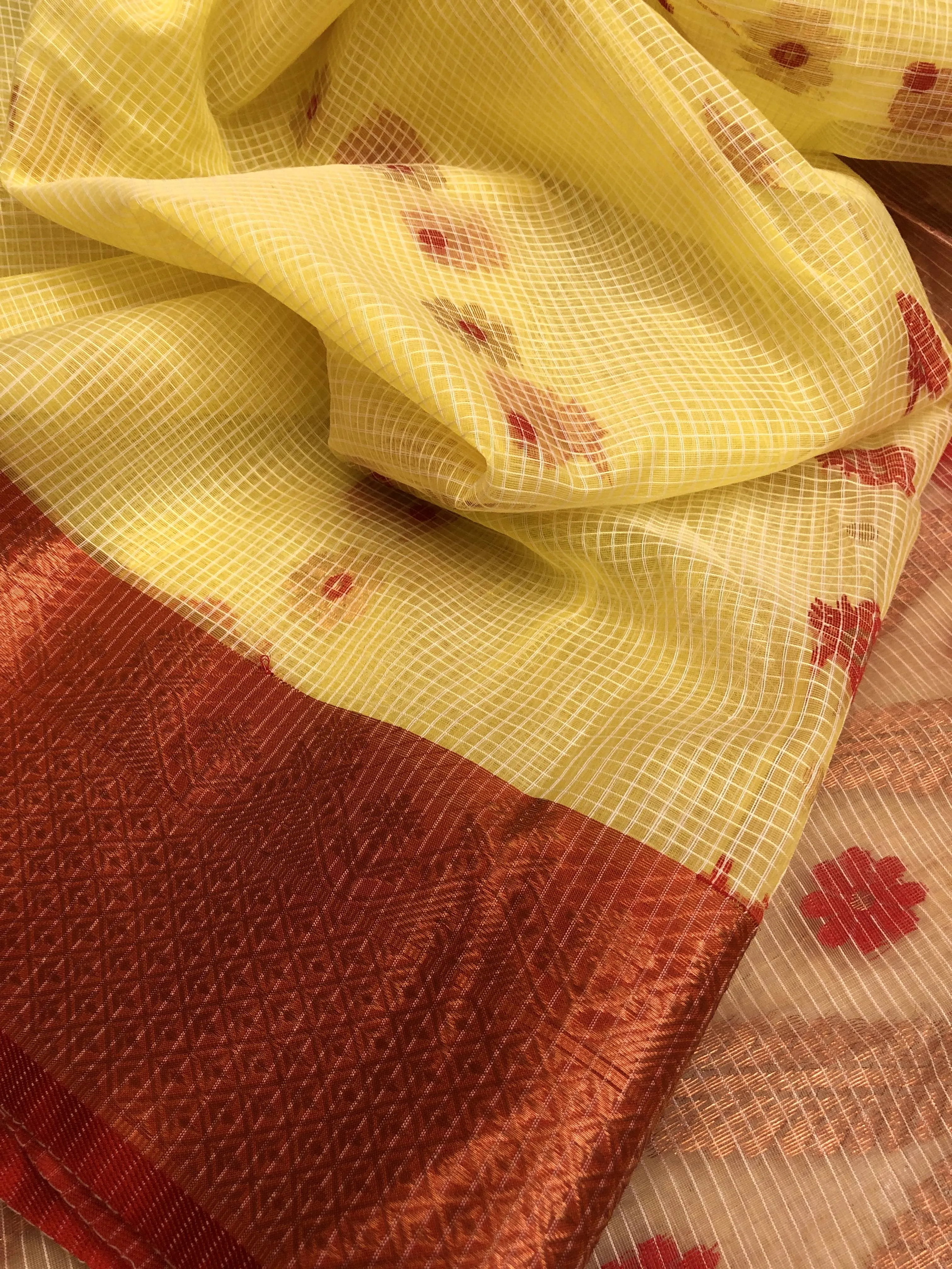 Cream Cheese Yellow Color Resham Kota Handloom Saree