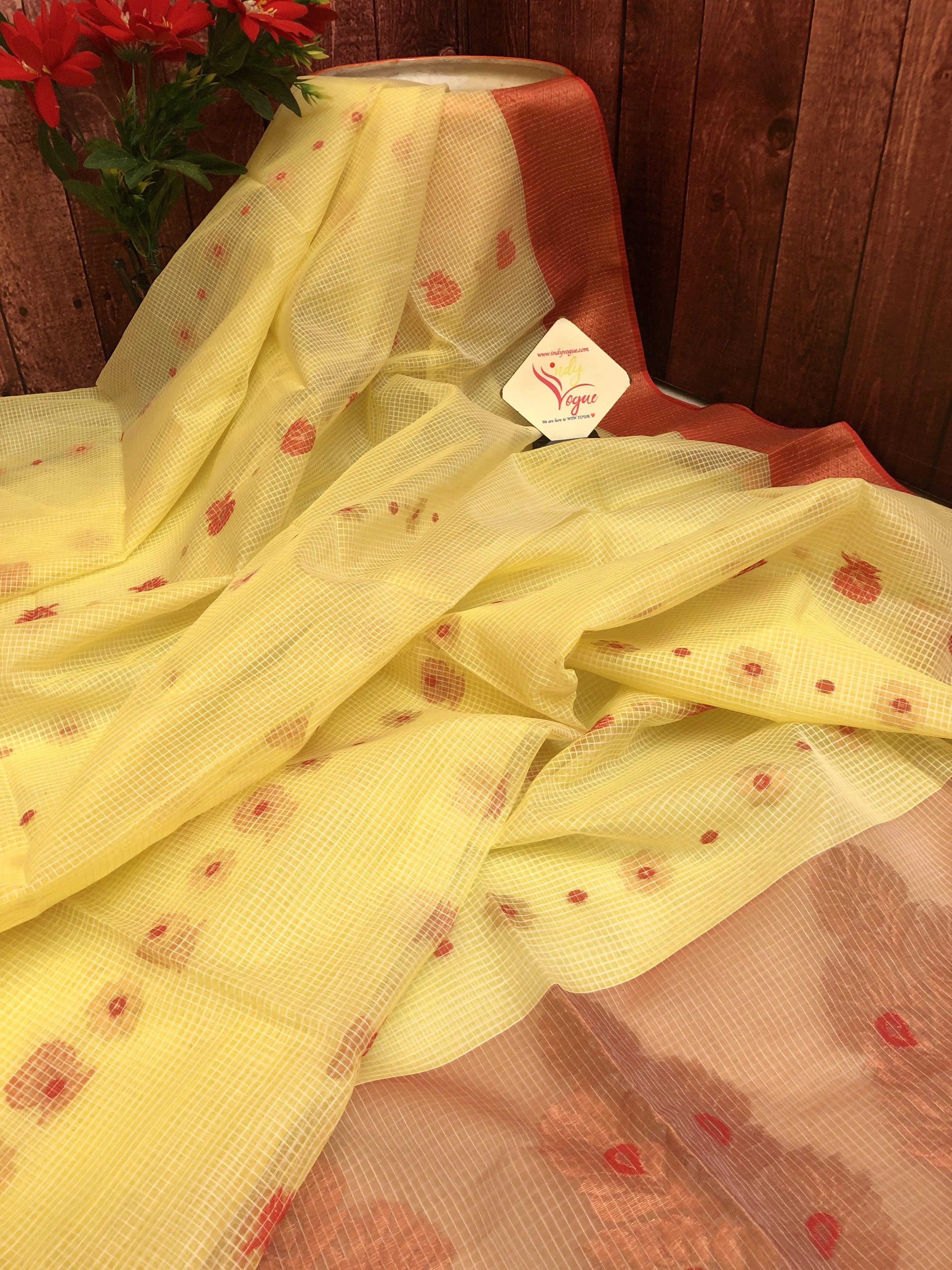 Cream Cheese Yellow Color Resham Kota Handloom Saree