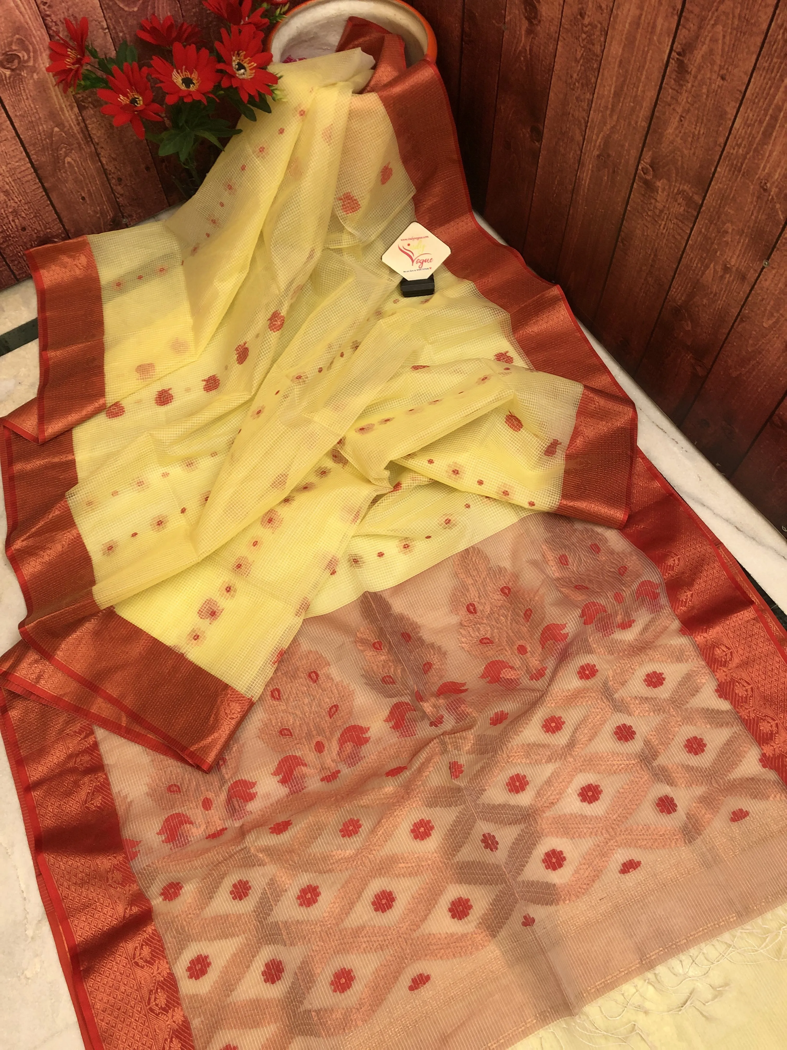 Cream Cheese Yellow Color Resham Kota Handloom Saree