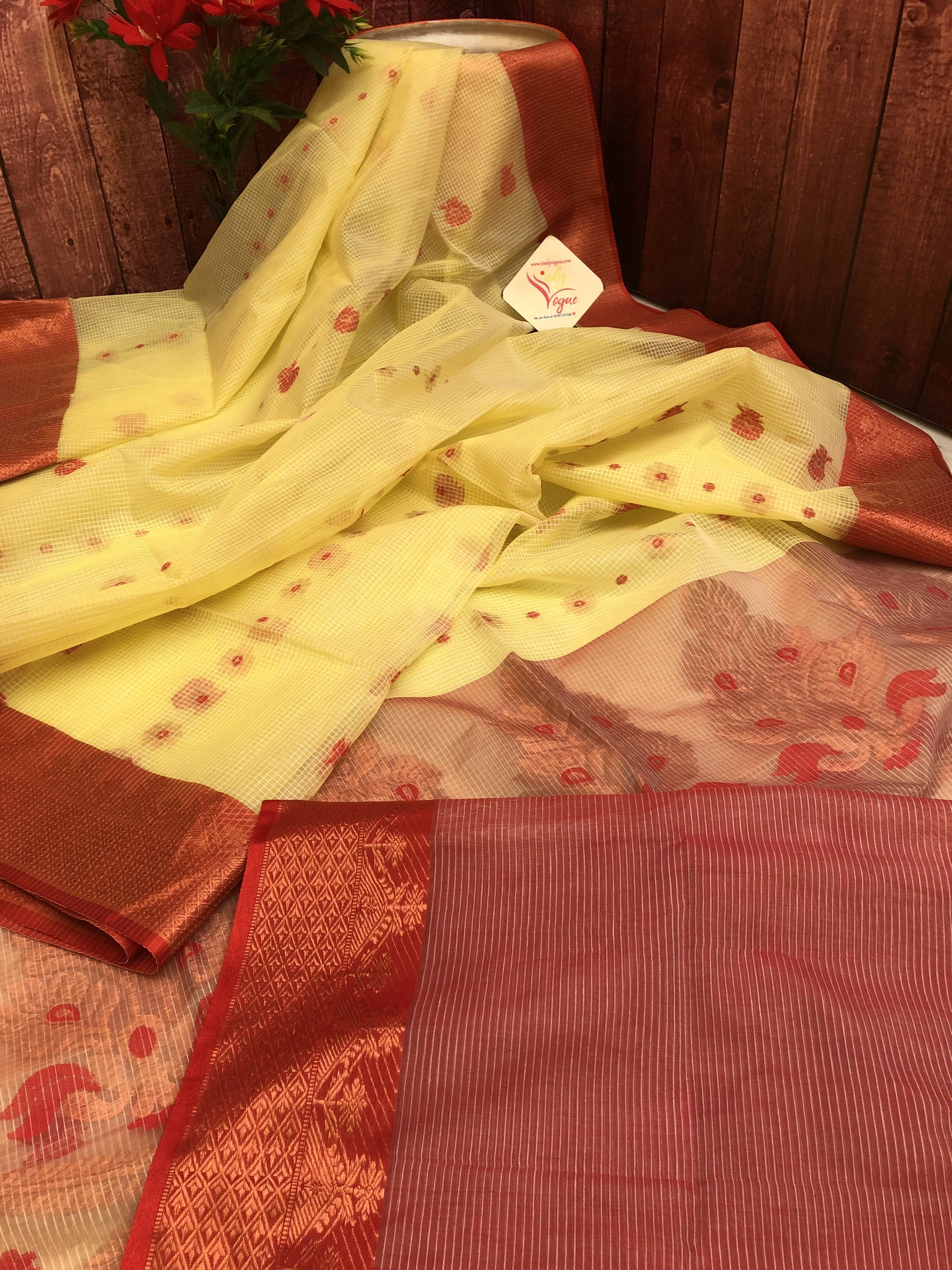 Cream Cheese Yellow Color Resham Kota Handloom Saree