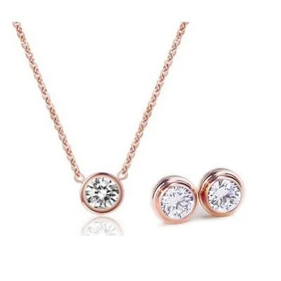 Cubic Zirconia Stainless Steel Necklace & Earrings Jewelry Set