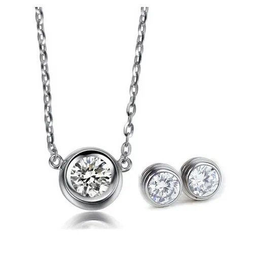 Cubic Zirconia Stainless Steel Necklace & Earrings Jewelry Set