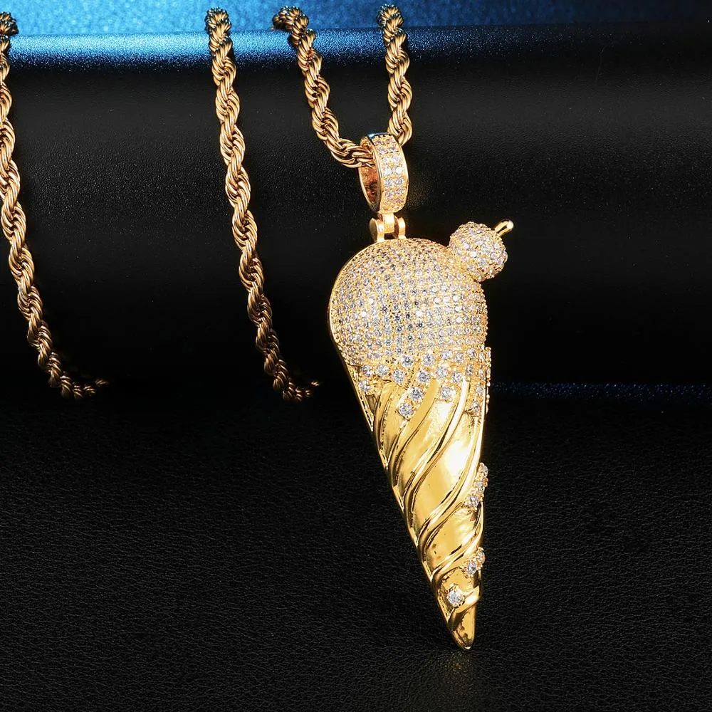 Cubic-Zirconia-Studded Ice Cream Bling Hip-hop Pendant Necklace