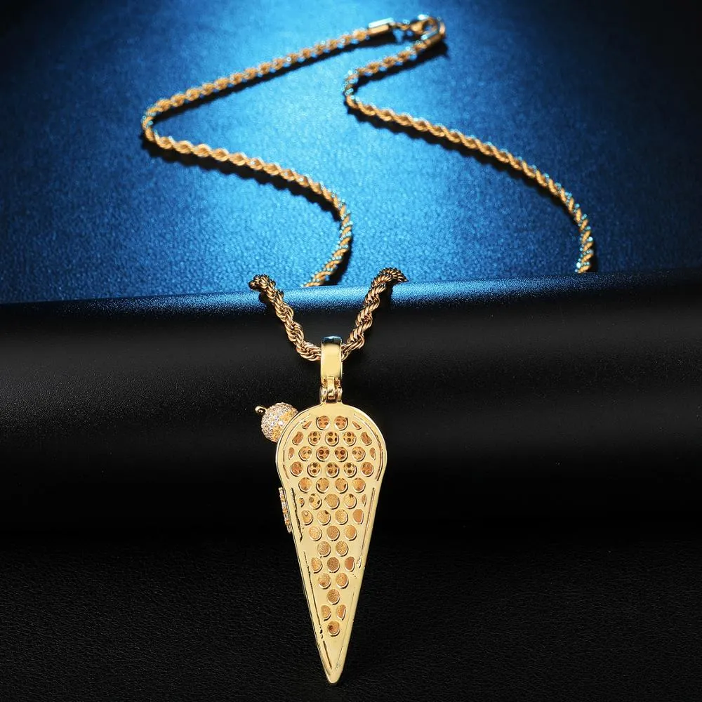 Cubic-Zirconia-Studded Ice Cream Bling Hip-hop Pendant Necklace