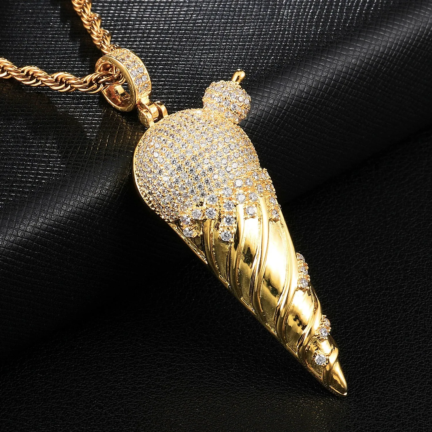 Cubic-Zirconia-Studded Ice Cream Bling Hip-hop Pendant Necklace