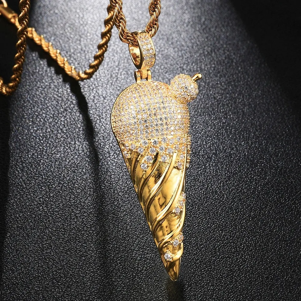 Cubic-Zirconia-Studded Ice Cream Bling Hip-hop Pendant Necklace