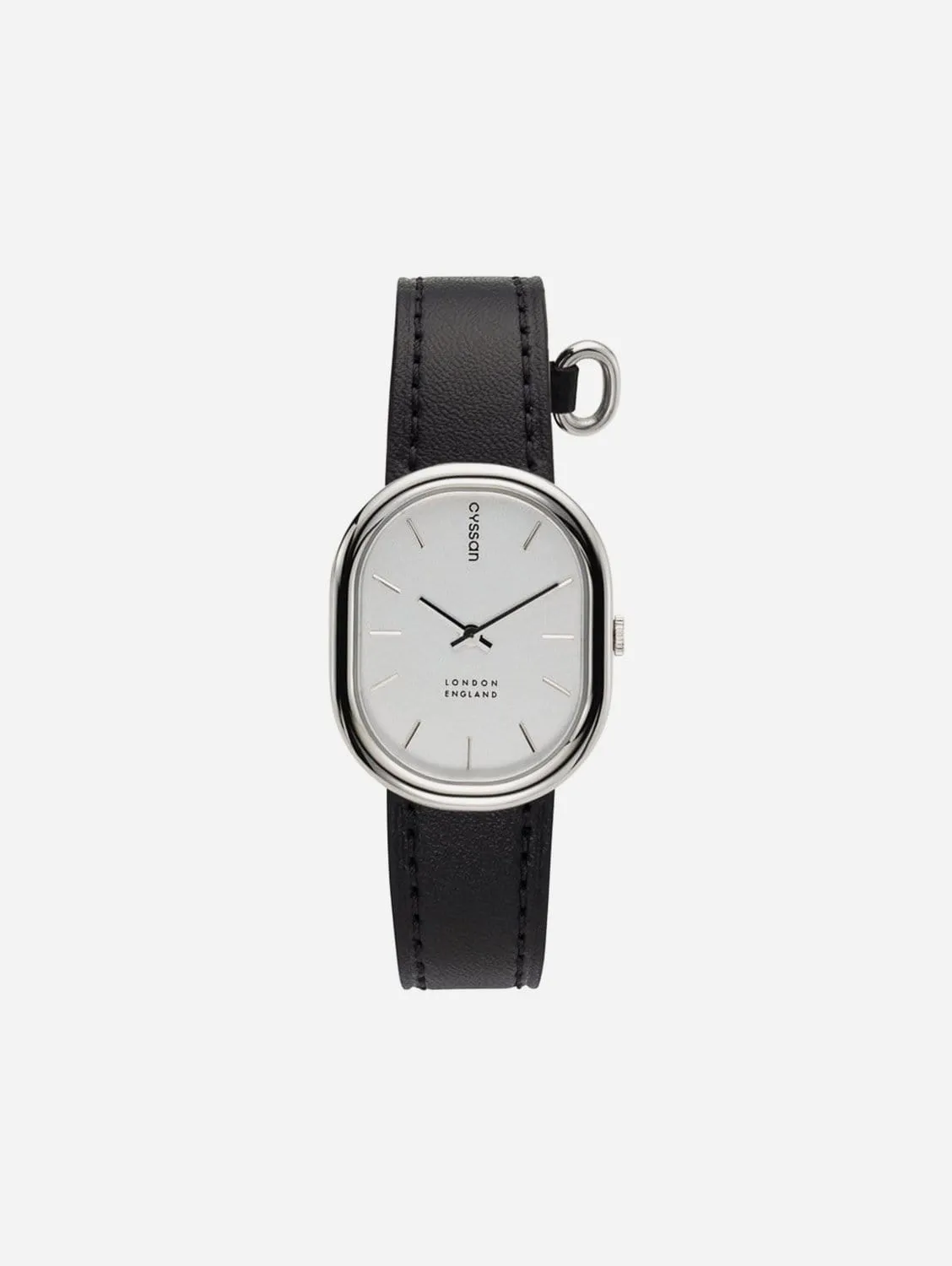 CYS3 Watch with White & Silver Dial | Black Vegan Leather Strap