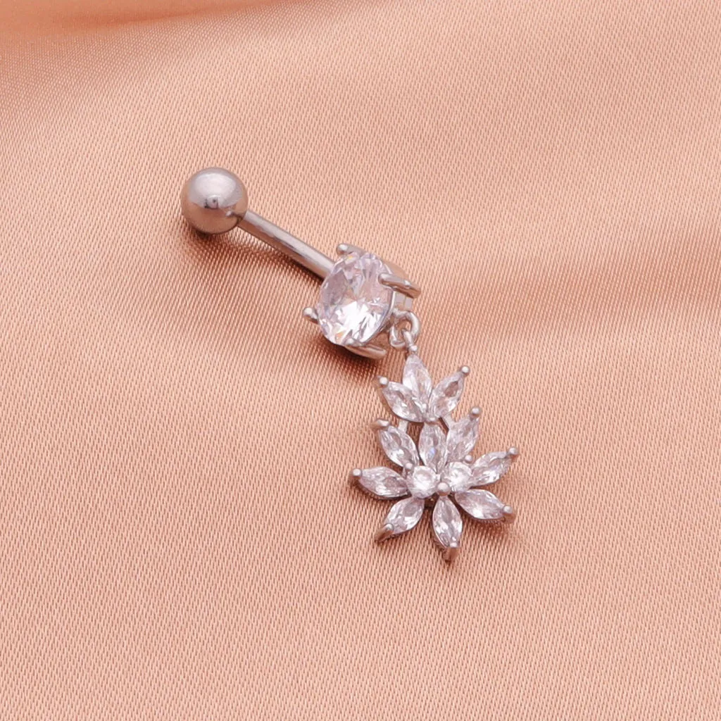 CZ Flower Dangle Belly Button Navel Ring