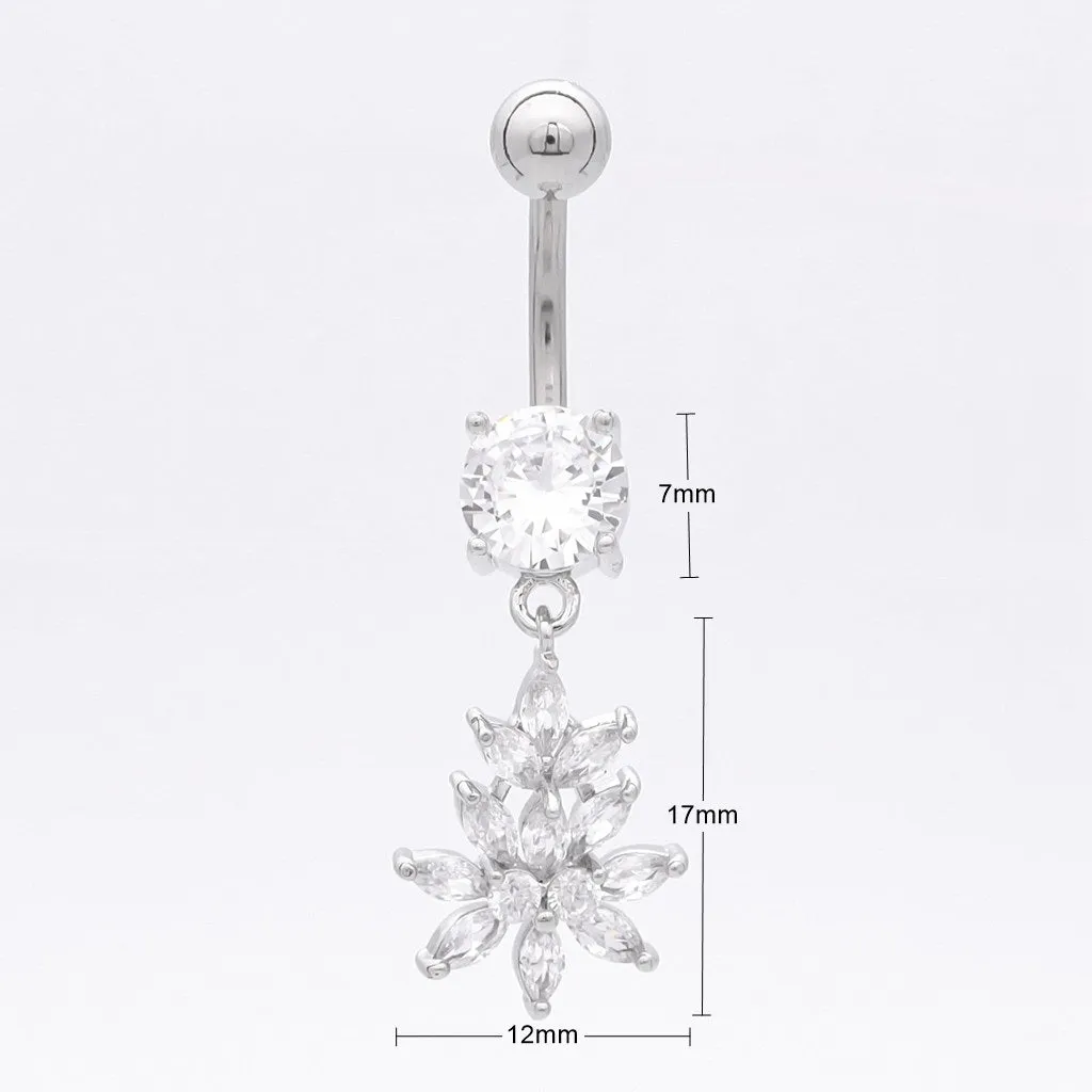 CZ Flower Dangle Belly Button Navel Ring