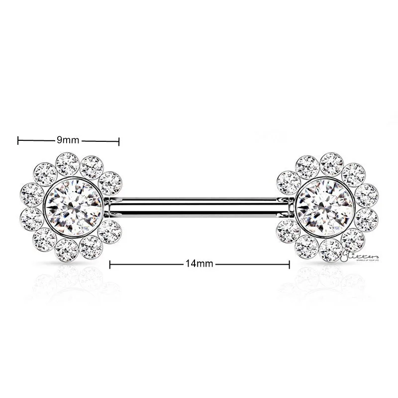 CZ Flower Push in Nipple Barbell - Silver