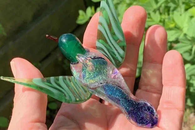 Dichroic Twist Glass Hummingbird with Infused Ash