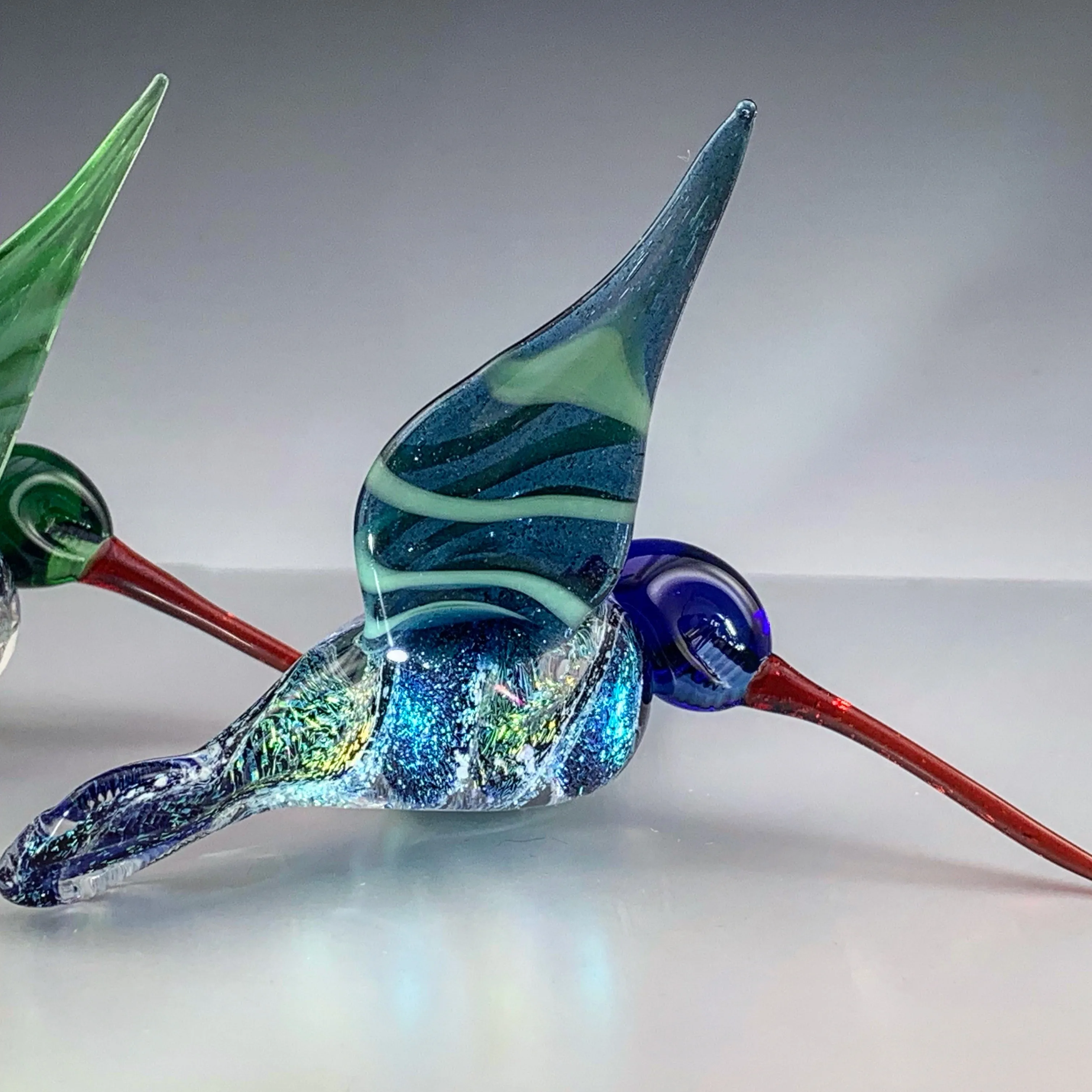 Dichroic Twist Glass Hummingbird with Infused Ash