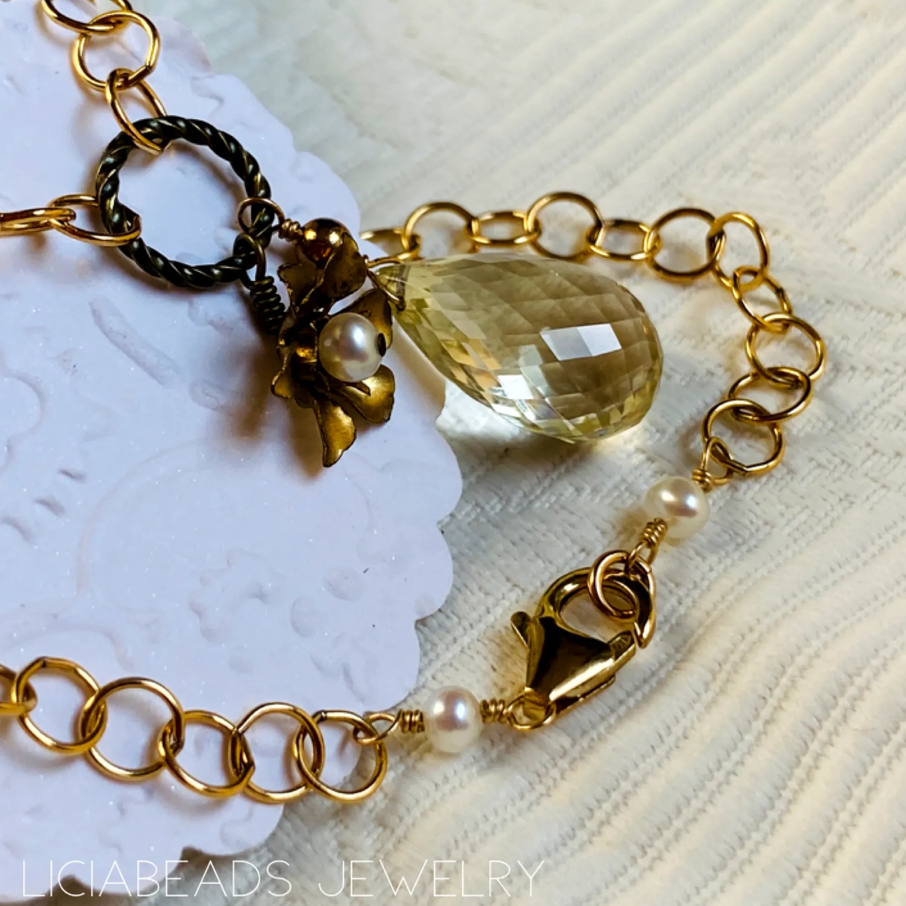 Drop of summer - lemon quartz gemstone, 14 karat gold filled necklace