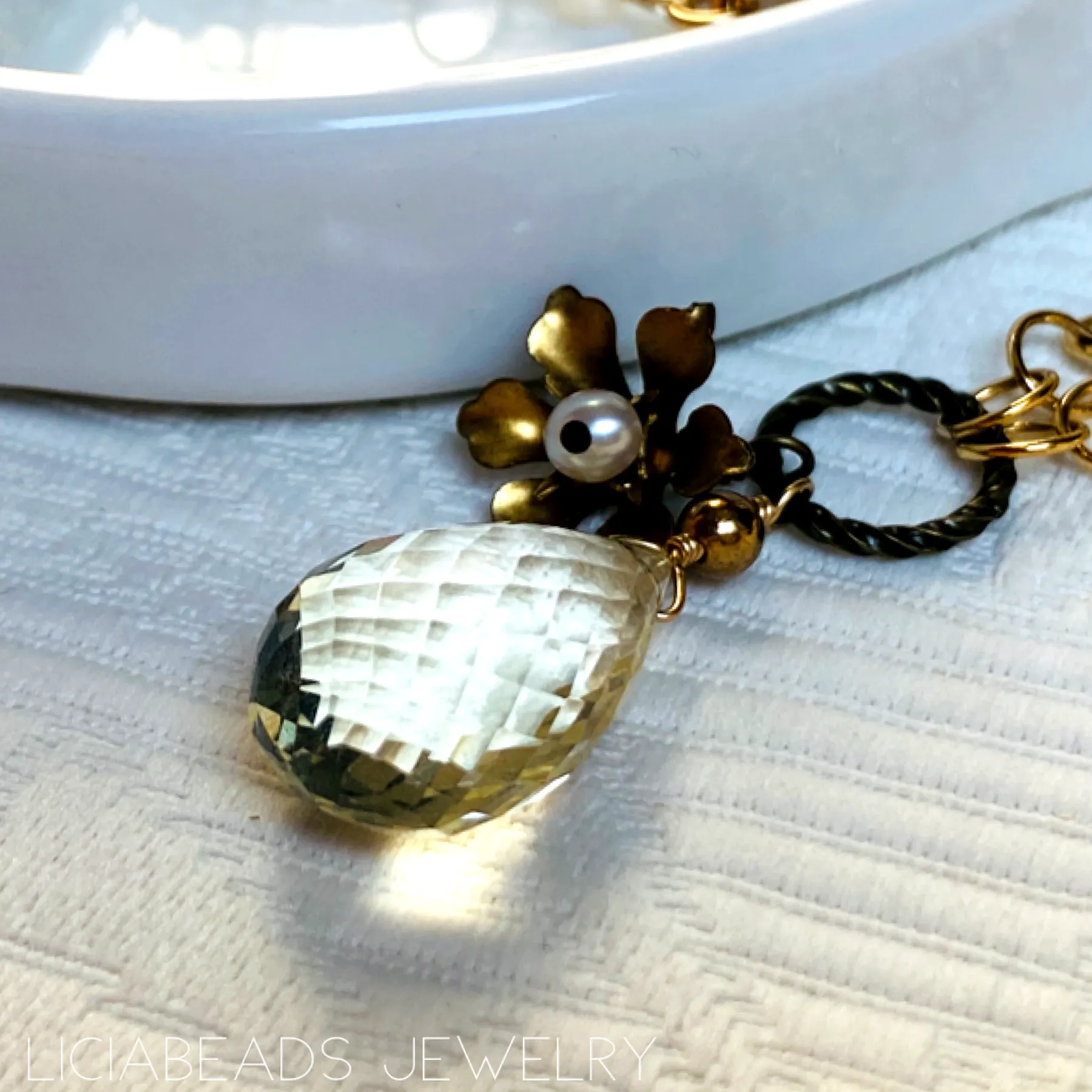 Drop of summer - lemon quartz gemstone, 14 karat gold filled necklace