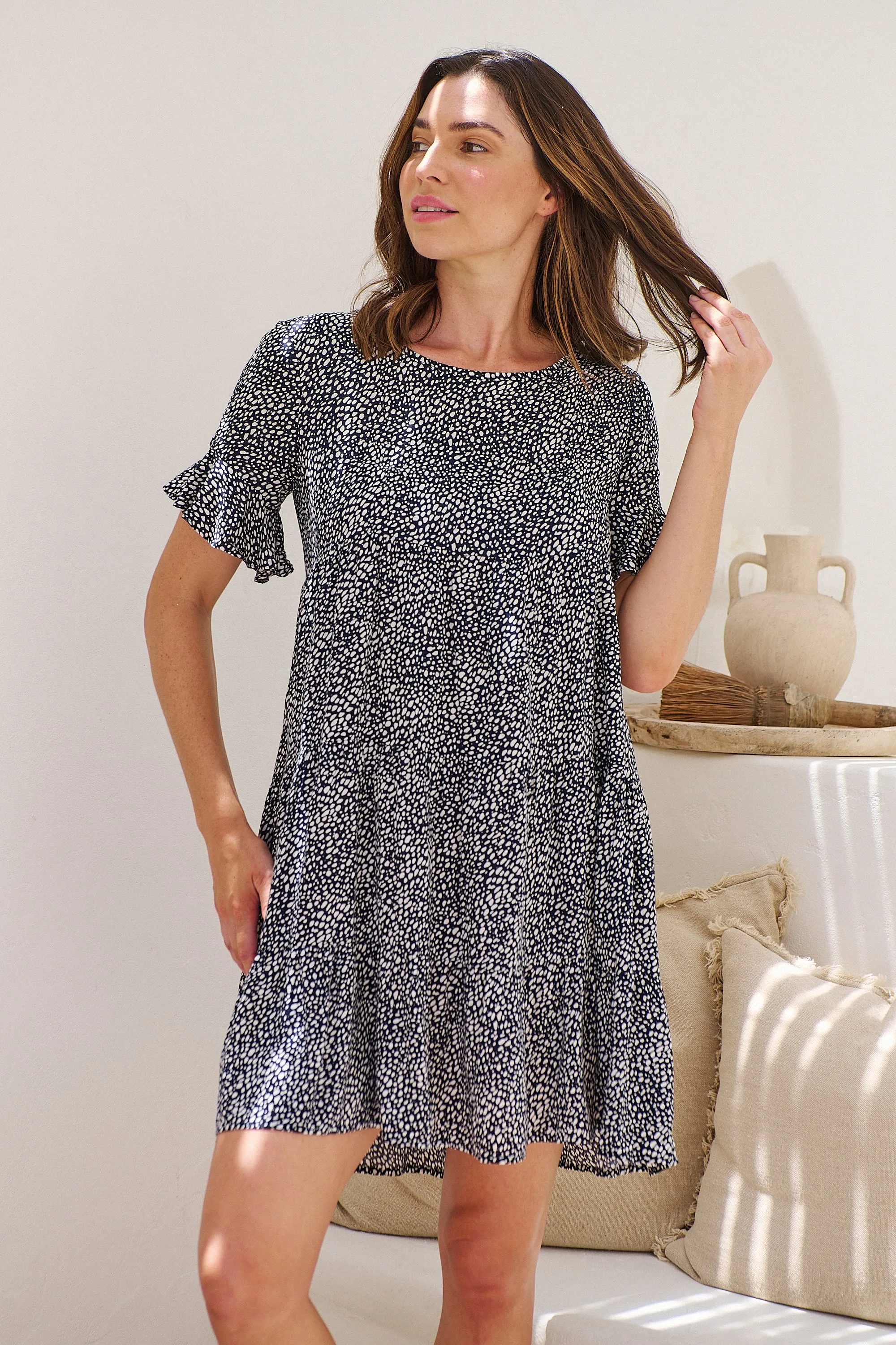 Dulcie Navy/White Tierred Summer Smock Dress