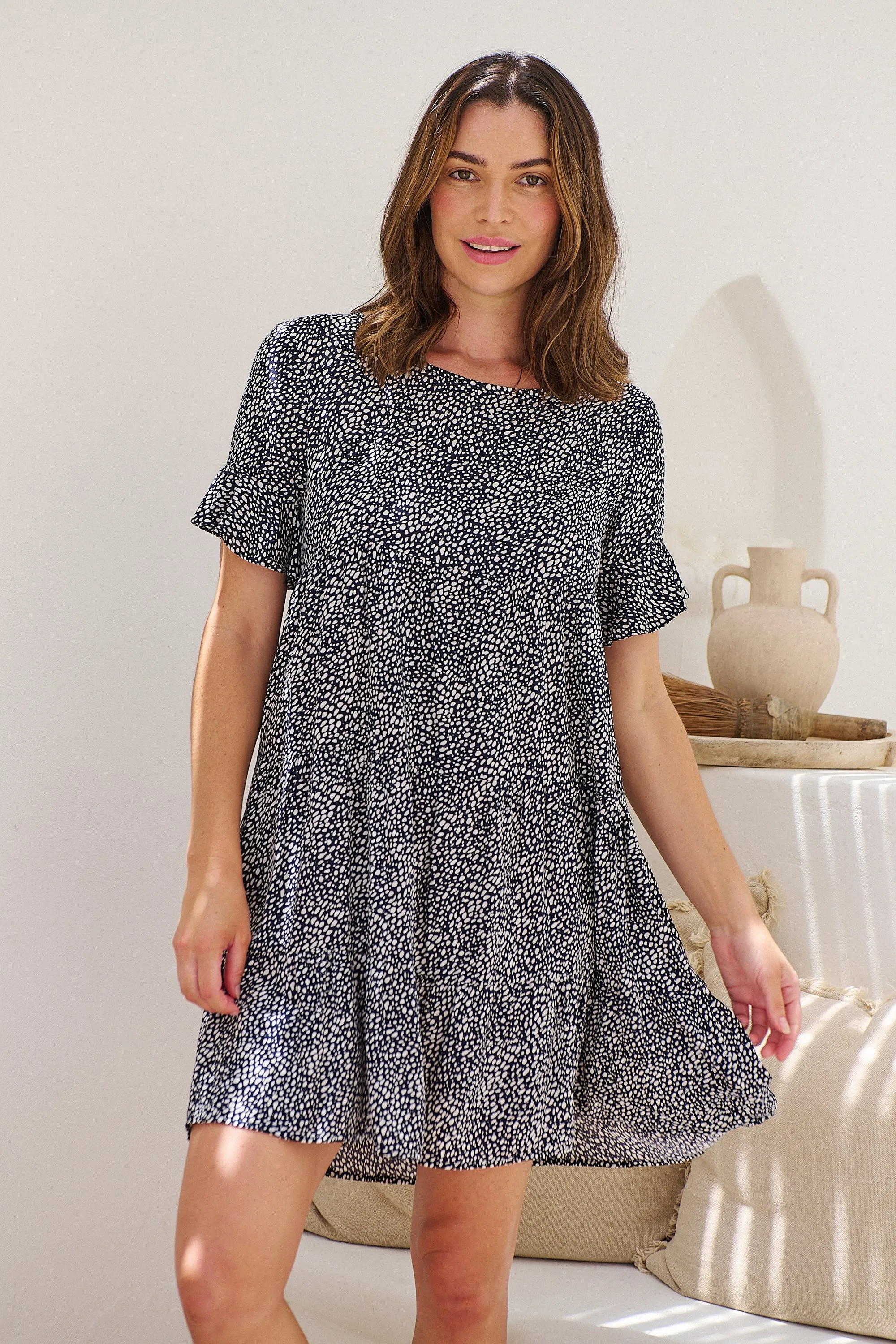 Dulcie Navy/White Tierred Summer Smock Dress