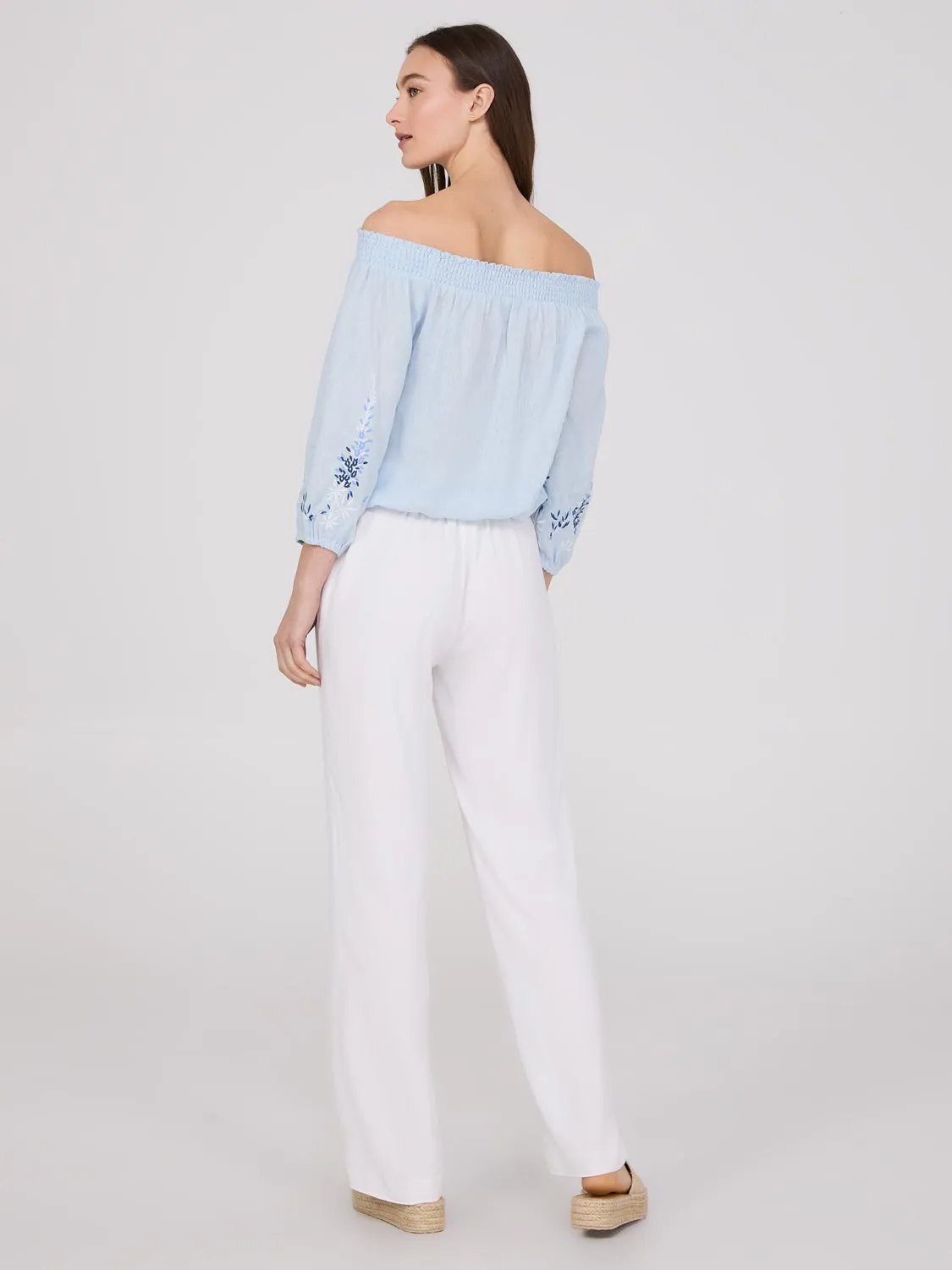 Embroidered Linen Off-The-Shoulder Top