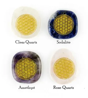 Engraved Golden Flower of Life Worry Stone, Choice of Stone