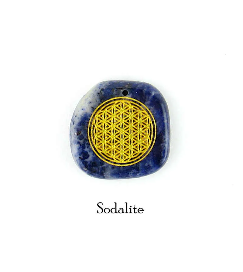 Engraved Golden Flower of Life Worry Stone, Choice of Stone