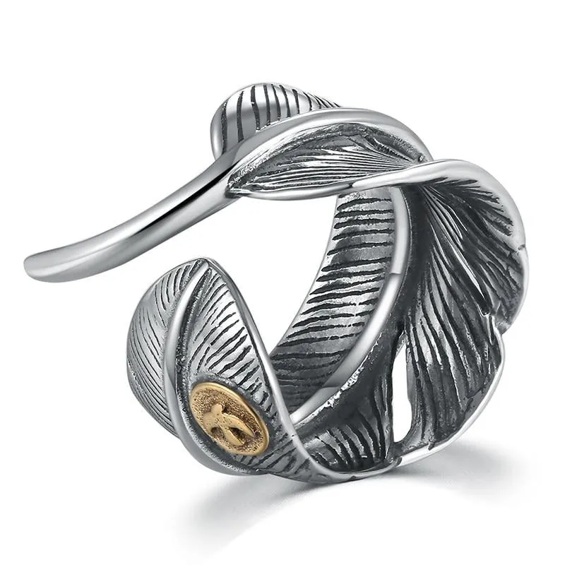 Feather 925 Sterling Silver Adjustable Vintage Ring