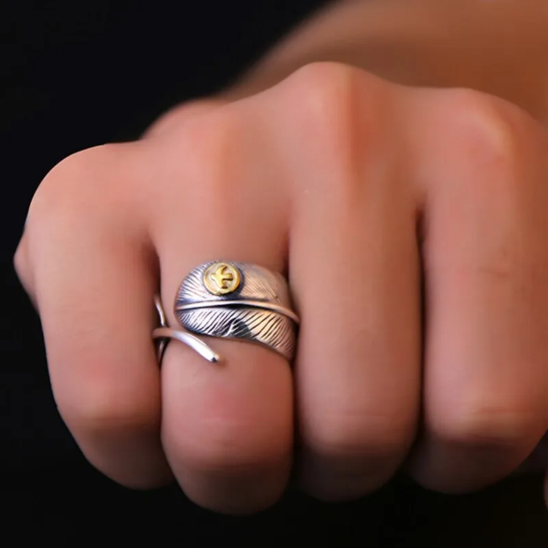 Feather 925 Sterling Silver Adjustable Vintage Ring